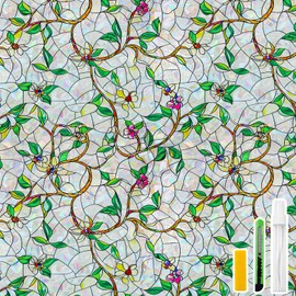 QHYsunshine Rainbow Window Privacy Film Static Cling UV Decorative Film for Windows No Adhesive Renter Friendly(Rainbow Vine, 17.5 X 157.4 in)