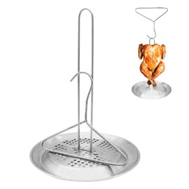 Intetiow Stainless Steel Turkey Chicken Fryer Accessory, Turkey Fryer Rack Kit, Thanksgiving Turkey Roasting Stand with Wire Handle Lifter Hook Vertical Roaster Holder Base for Deep Fry Pot