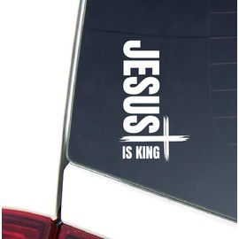 Thistle Brook Cottage Jesus is King Christian Car Decal Sticker Cross Back Window Transfer 6H x 3.5W White