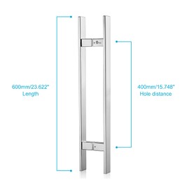 TOGU TG-6018 24 inches Solid Standoffs Heavy-Duty Commercial Grade-304 Stainless Steel Push Pull Door Handle/Barn Door Pull Handle/Glass Pulls, Mirror Polished Chrome Finish