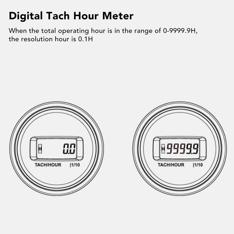Tach Hour Meter LCD Display Round High Accuracy RPM Hour