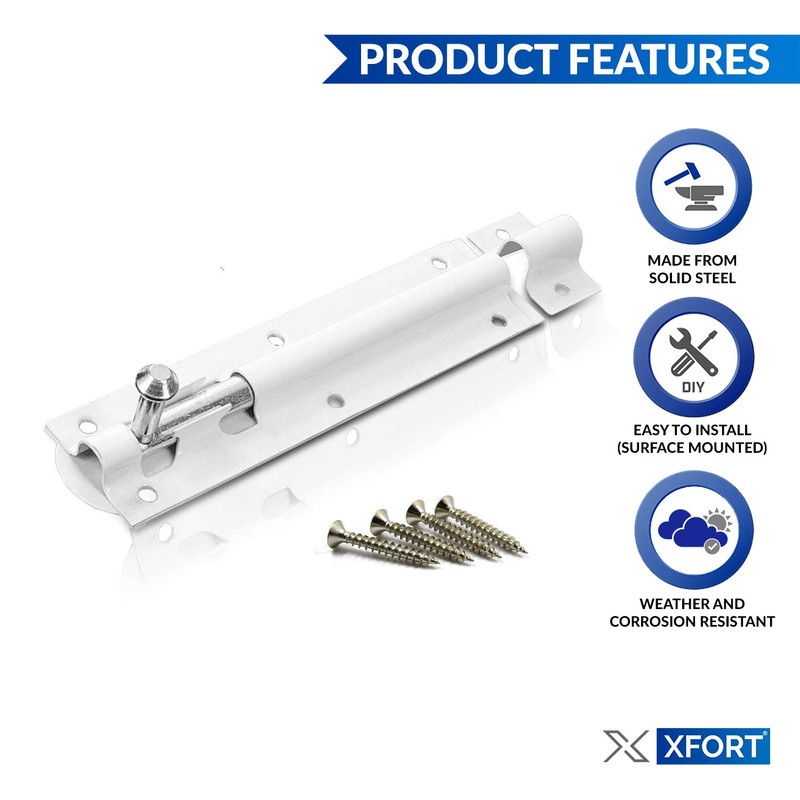 XFORT® 2 Pack Tower Bolt White 150mm (6"), Door Lock