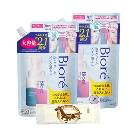 Biore Foam Cream Makeup Remover, Refill, Large Capacity, 12.0 fl oz (355 ml), Set of 2 + Bonus Kunutonn Logo
