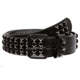 Snap On Oil Tanned Three Row Punk Rock Star Distressed Black Studded Full Grain Cowhide Leather Belt, Black | 34