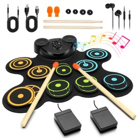 BESFAN BESFAN Portable Electronic Drum Pad Set for Kids - 10 Pads Roll up Drum Practice Pad with Pedals & Stick, Headphone, Musical Instruments for Kids Age 6-9, Great Holiday Christmas & Birthday Gift