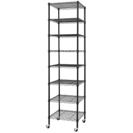 Finnhomy Heavy Duty 8 Tier Wire Shelving with Wheels 18x18x72.8-inches 8 Shelves Metal Storage Rack Thicken Steel Tube, Pantry Shelves for Storage, Adjustable Shelving Unit, NSF Certified, Black
