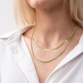 Joo&Rind 2 Pieces Necklaces Women's Gold, Multilayer Gold Chain Ladies, Stacked Adjustable Layered Chain Necklace for Girls, Jewellery Gifts for Women, Stainless Steel, No Gemstone