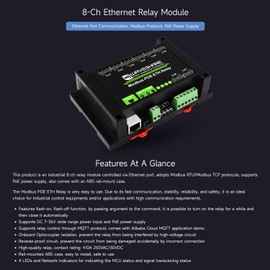 Waveshare 8-Ch Ethernet Relay Module, Modbus RTU/Modbus TCP Protocol, PoE Port Communication, with Various Isolation and Protection Circuits, Industrial Grade Rail-Mount Case