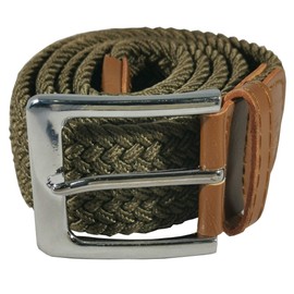 Belt Up Mens Ladies 1.25 Inch Braided Elastic Woven Webbing Casual Smart Belt With Leather (Mid Brown, Large 36"-40")