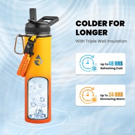 RAYMYLO Insulated Water Bottle 24 oz, Triple Wall Vacuum Stainless Steel (Cold for 48 Hrs), Leak Proof & Non-BPA, Kids Water Bottle Jug for School with Straw Spout Lids, Ombre Orange