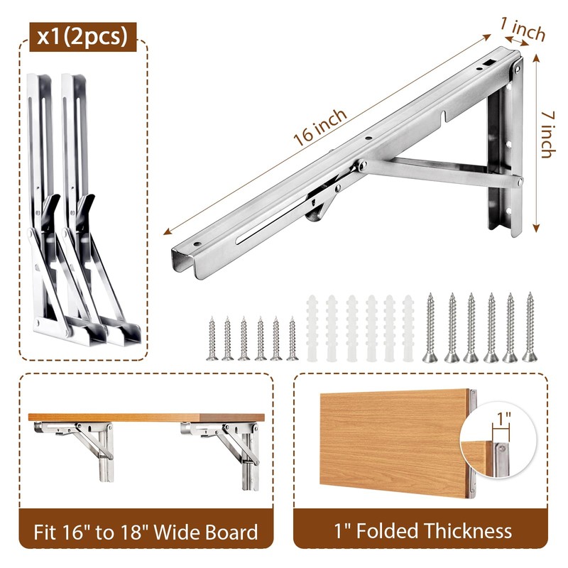 16 Inch Folding Brackets, 2 Packs Fold Down Shelf Brackets