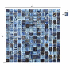 Mesh-Mounted Glass Mosaic Tile Backsplash, 12” x 12” Mixed Blue Wall Glass Backsplash Tile for Kitchen Bathroom Swimming Pool (8 Sheets, 8 sq.ft)