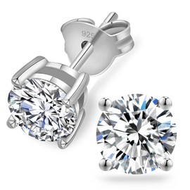 KRKC&CO Moissanite Studs Earrings, Lab Created Solitaire Diamond Earrings, 925 Silver White Gold Plated, 0.6CT D-Color VVS1, Sparkly Jewelry Gifts for Women, 4Prong