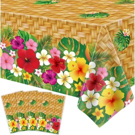 LWYGEGJO 4 Pcs Hawaiian Luau Tablecloths Hawaiian Luau Table Cover Tropical Palm Leaves Tablecloth 86 x 51 in Palm Leaves Table Cloth Baby Birthday Party Summer Pool Tropical Party Decorations