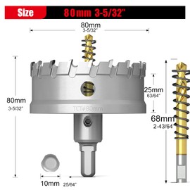 GSTK Upgrade Heavy Duty Carbide Hole Saw,Metal Steel Hole Saw Drill Bit,TCT Hole Cutter-Alloy Hardness Upgrade, Life Upgrade,Use for Stainless Steel, mild Steel, Iron, Copper,etc (80mm|3-5/32")