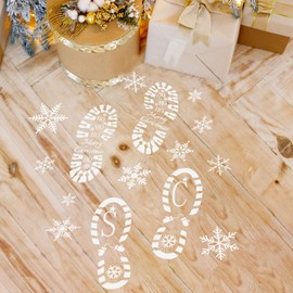 CCINEE 9pcs Christmas Santa Footprint Stencil for Floor, Santa Claus Boot Prints Snowflake Stencils Kit for Painting Template Xmas Holiday Decorations