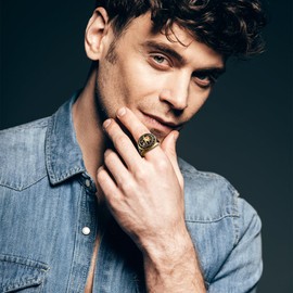 OIDEA St Michael Rings for Men: Gold Tone Saints Michael The Archangel Red Cross Ring Catholic Medal Religious Amulet Jewelry Gifts for Mens Womens Size 11