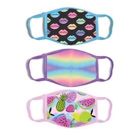 ABG Accessories Girls' 3-Pack Kid Fashionable Protection, Reusable Fabric Face Mask Age 3-7, Fruit Design, 3 Count (Pack of 1)