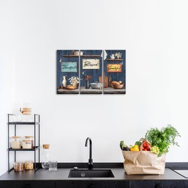 sechars Farmhouse Kitchen Wall Art Thankful Blessed Grateful Signs Decor Canvas Print Blue Wood Background Rustic Home Decor Set of 3