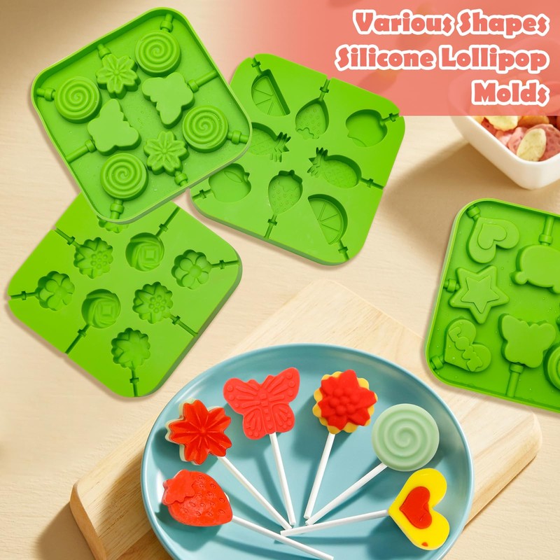 Bettoor Lollipop Molds Shape, 4Pcs Silicone Molds for Lollipop, 3D