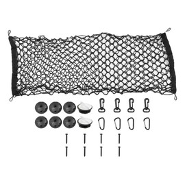 X AUTOHAUX 1 Set Universal Car Trunk Seat Back Elastic Mesh Rear Cargo Net Pickup Van Hammock Luggage Storage 4 x Hook 4 x Button Hole 4 x Screws 43.3"x15.7"