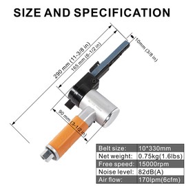Air Belt Sander 3/8" x 13" Belt Size Pneumatic Tool with 12pc Belts (#40, #60, #80 & #120), Good for Deburring, Sanding and Finishing (3/8" x 13" Sander)