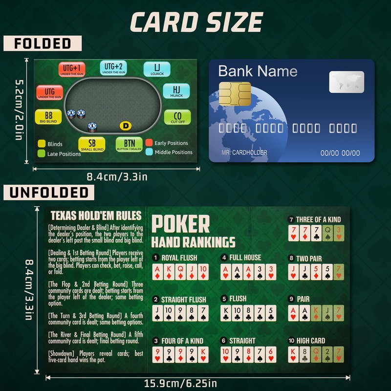 RUNNING HOT Pack of 5 Tri-Fold Poker Cheat Sheets Cards,