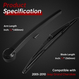 Rear Windshield Back Wiper Arm Blade Set - Replacement for JEEP Grand Cherokee 2005 2006 2007 2008 2009 2010 OE:05139836AB