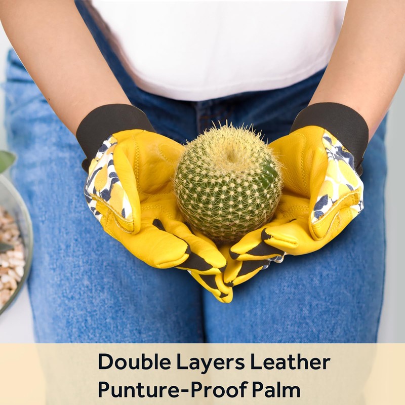 OIZEN Cowhide Leather Thorn Proof & Puncture Resistant Gardening Gloves