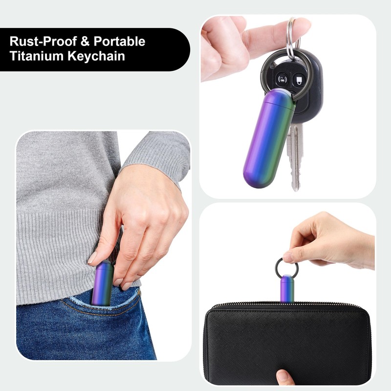Small Pill Case Keychain Portable Pill Container Waterproof Titanium Pocket