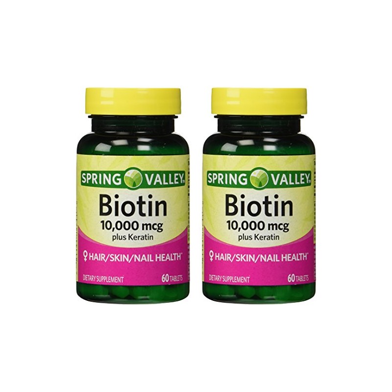 Spring Valley 10000mcg Biotin with 100mg Keratin Dietary Supplement, 60