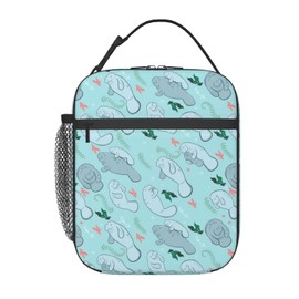 Gianlaima Manatee Ocean Seaweed Funny Cute Lunch Bag Portable Insulated Lunch Bag Reusable Cooler Totes For Women Men Adults Work Picnic Camping