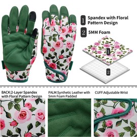 MSUPSAV MSUPSAV Gardening Gloves for Daily Work,Synthetic Leather Garden Gloves,Work Gloves with Touch Screen,Gifts for Women,Medium,Green