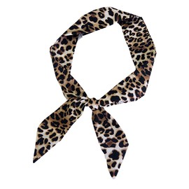 WHITE FANG MA020 Women's Scarf, Stole, Leopard Pattern, Stylish, Ribbon Tie, Casual, Silk