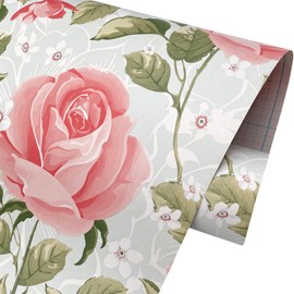 Yifasy Shelf Liner Pink Rose Self-Adhesive Drawer Paper Furniture Sticker Wall Decor Flowers 118x17.7 Inch