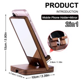 LIKSANGMETALS Wooden Countertop Simple Cell Phone Holder with Mirror (Walnut)