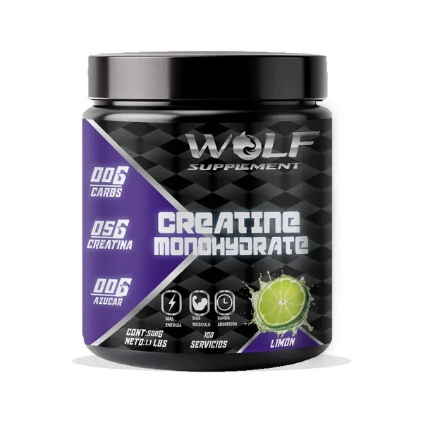 Creatina Monohidratada 500g Wolf En Polvo Sabores Limón