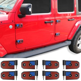 sukemichi JL Door Hinges for Jeep, Replacement Original Factory Door Hinge Sleeve for 2018-2025 2026 Jeep Wrangler JL JLU Sports Sahara Rubicon Gladiator JT Accessories 4 Door, Aluminum,8 Pcs, Flag