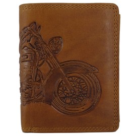 Hill Burry ® Leather Wallet for Men with RFID Protection with Coin Compartment (Shopping Chip) and Embossed Motorbike Motorcycle, brown, Classic