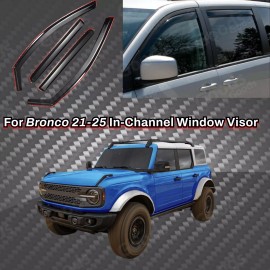 In-Channel Window Visors Rain Wind Vent Side Deflectors Fits Ford Bronco 2021-25