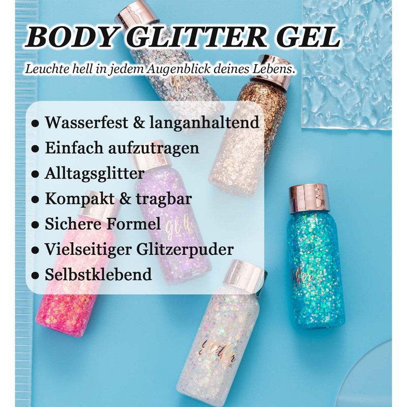 EONFAVE Body Glitter Gel, Glitter Face Make-Up, Sequins Chunky Festival