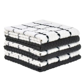 TALVANIA Kitchen Dish Towels, 100% Cotton Dobby Weave Terry Towel Set, 15" X 25", 6 Pack Soft and Absorbent Multipurpose Dish Cloth, Hand Towel and All Kitchen Cleaning, Washable (Black and White)