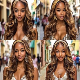 Ombre Honey Blonde And Dark Brown T1BP4/27 Bundle Body Wave Bundles Highlight Human Hair Bundles 14 16 18 Inch 3 Bundles Black Roots to Brown and Blonde 3 Tone Human Hair Extensions For Woman