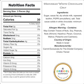 The Dreidel Company Hanukkah White Chocolate Coins, Chanuka Gelt, Dairy Milk Chocolate in Mesh Bags, Cholov Yisroel, Made in Israel (6 Bags)