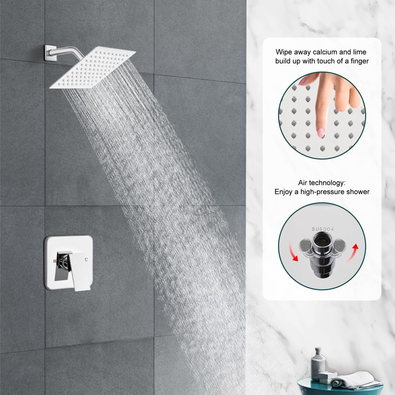 Heyalan 8 Inch Shower Head and Handle Set Square Shower