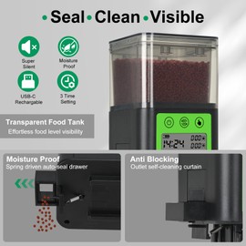 Lychee Automatic Fish Feeder - USB Rechargeable 320ML Large Capacity Aquarium Fish Food Dispenser with Two Feeding Ring, Moisture-Proof-Aquarium Electric Timer Feeder for Business Trips