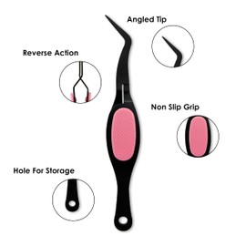 Uniquely Creative Craft Tweezers for DIY, Scrapbooking and Crafts - Stainless Steel Angled Precision Tip (Black and Pink, 12.7 x 2.5 x 2.5 centimetres)