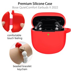 Case Cover Compatible with Bose QuietComfort Earbuds II, Protective Silicone Exterior, Bose Wireless Bluetooth Case Cover,Soft Skin Sleeve with Bracelet Keychain for Convenient Carrying (Red)