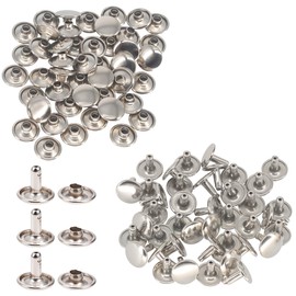 Trimming Shop Double Cap Rivets Leather Rivets Tubular Metal Studs for DIY Leathercrafts, Clothing Repair & Replacement, Handbag, Belts, 10mm x 9mm, Silver, 100 Sets