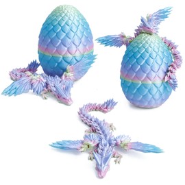 Flavery 3D Printed Flying Dragon in Egg - Tricolor Egg with 9" Flexible Winged Dragon Inside, Easter Egg, Colorful Fidget Toy, Birthday Gift, Desk Pet Figure